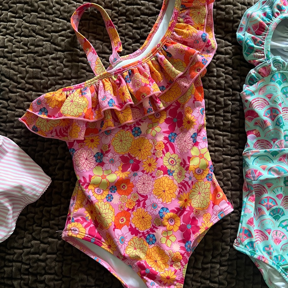 Floral Ruffle Kids Swim One Piece